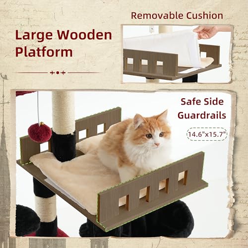 Sturdy Cat Tree Tower for Large Cats (52 inches / Black and red)