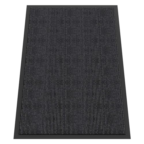 Indoor Outdoor Door Mat (Dark Grey Striped / 4' x 5' (Rectangular))