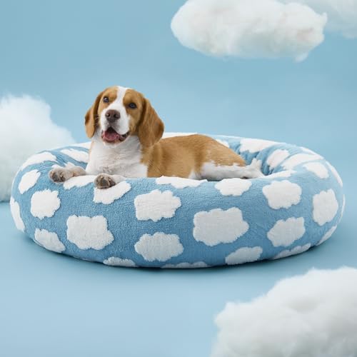 Shown on TV Jacquard Donut Dog Beds Large Sized Dog (33.0"L x 33.0"W x 8.0"Th / Cozy Clouds Blue)