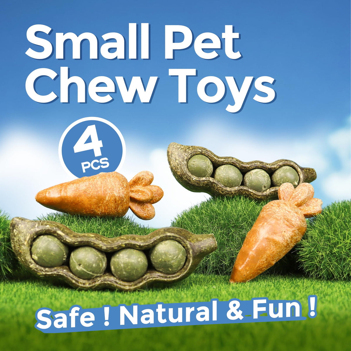 4PCS Guinea Pig Toys (4PCS-Peapod and Carrot)