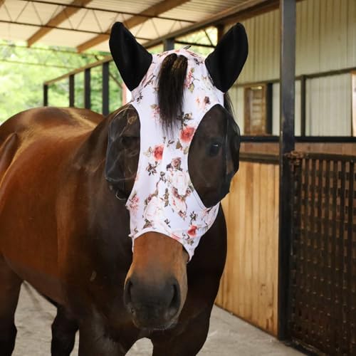 Lycra Horse Fly Mask w (Rose Garden / Oversize)