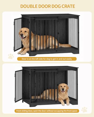 43.3" XL Dog Crate Furniture Indoor Dog Kennel with Barn Door (Black / 43.3"L x 27.5"W x 31.8"H)