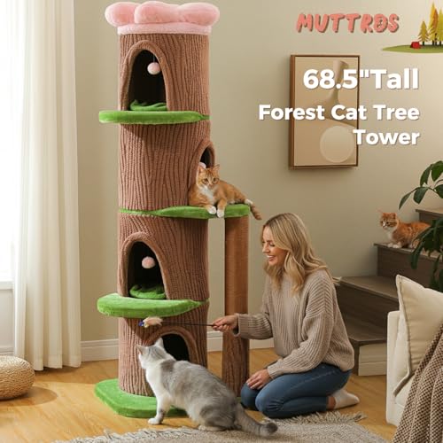 68.5" Forest Cat Tree Tower with 4 Condos & Flower Top Bed (Brown / 69" Forest Cat Tree)