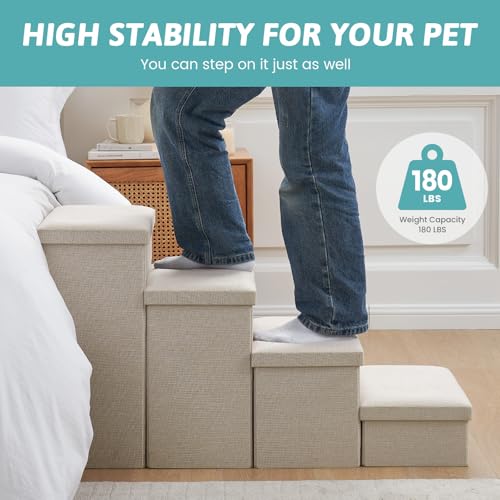 Dog Stairs with Storage (Beige / 28.5"L x 17"W x 16.7"H)