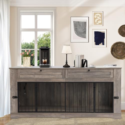 Large Dog Crate Furniture (Gray / 70.9"L x 23.6"W x 32.9"H)