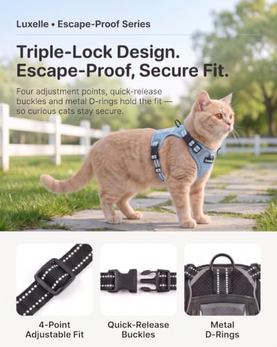 Escape Proof Cat Harness and Leash Set (Light Blue / XS)