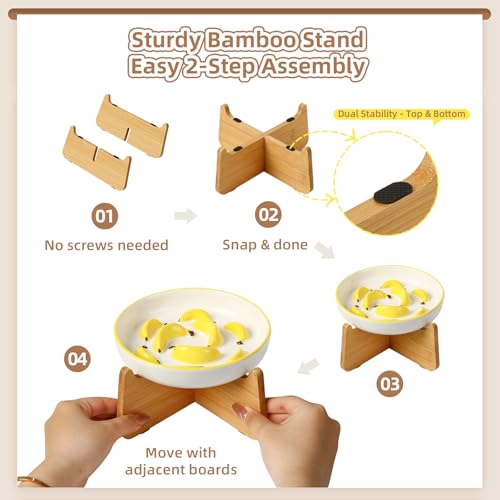 Ceramic Slow Feeder Cat Bowl (Yellow Elevated (Bamboo) / 3.7"H Elevated (Bamboo))