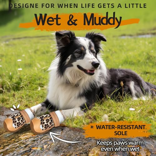 Dog Boots for Large Dogs (Leopard Print / Width 1.77 Inch)