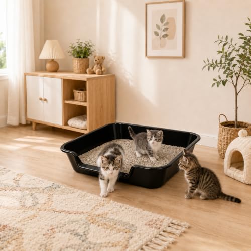 Extra Large Low Entry ABS Cat Litter Box (Large (Pack of 1) / Black)