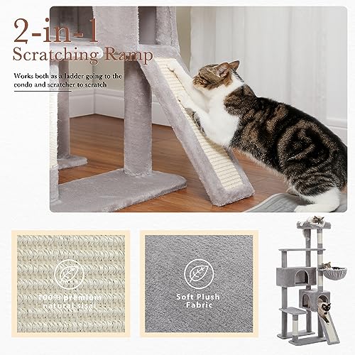Cat Tree 60 Inches Cat Tower with Dual Condos (L-60" / Gray)