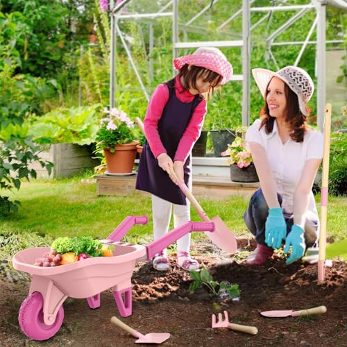 Kids Gardening Set with Wheelbarrow (Pink)