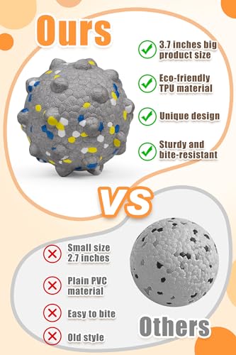 2.36'' Dog Balls for Dogs Aggressive Chewers Indestructible Tennis Durable Bouncy Interactive Dog Toy Balls for Fetch Game Floating Training (Grey-Medium)