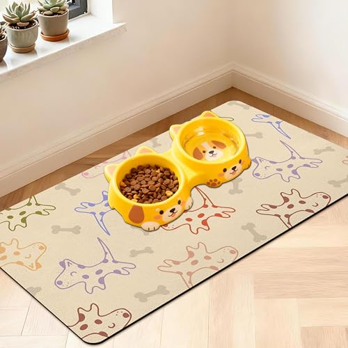 Pet Feeding Mat for Floors Waterproof Dog Mat for Food and Water Absorbent Quick Dry Non Slip mat for Cat Bowls (30"L x 17"W / Yellow)