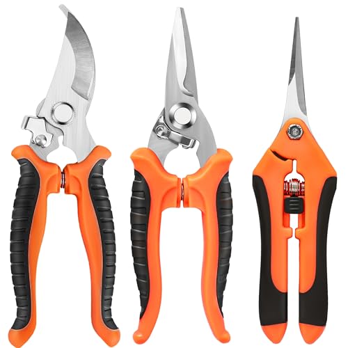 3 Pack Garden Pruning Shears Scissors Clippers (Orange)