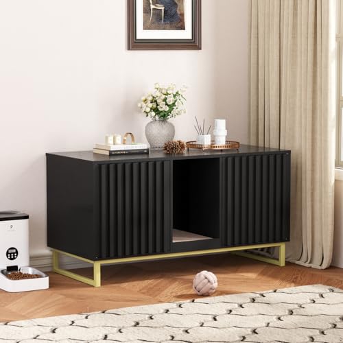 Double Litter Box Enclosure (Black / 47.6"L x 21.5"W x 26"H)