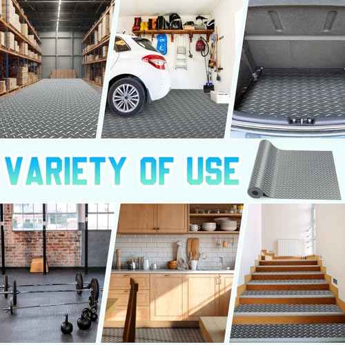 16 in X 10 ft Rubber Diamond Plate Garage Floor Mat (Diamond Plate / 16 in x 10 ft / Grey)