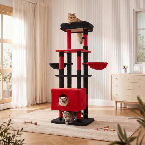 65in Large Cat Tree Heavy Duty Tower Condo & Sisal Posts for Cats (Red / 65 in)