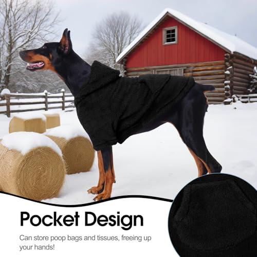 Fuzzy Dog Sweater with Adjustable Hood & Harness Hole (Medium / Black)