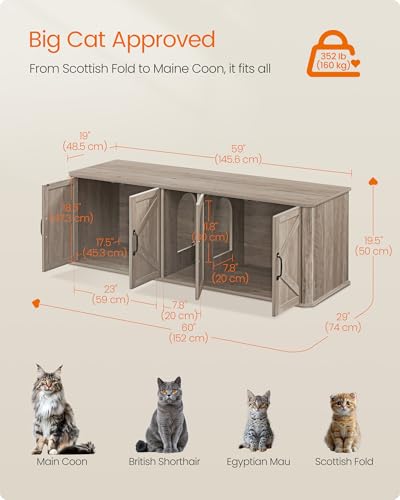 Double Cat Litter Box Enclosure (Heather Griege / XXL (59"L x 19"W x 19.5"H))