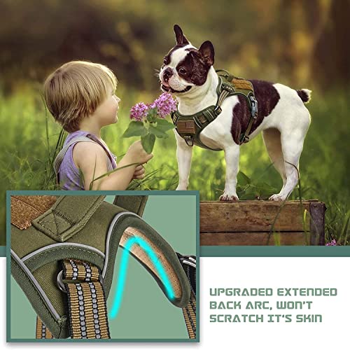 Tactical Dog Harness for Small Dogs No Pull (Green / XS(Neck:10-12", Chest:12-21"))