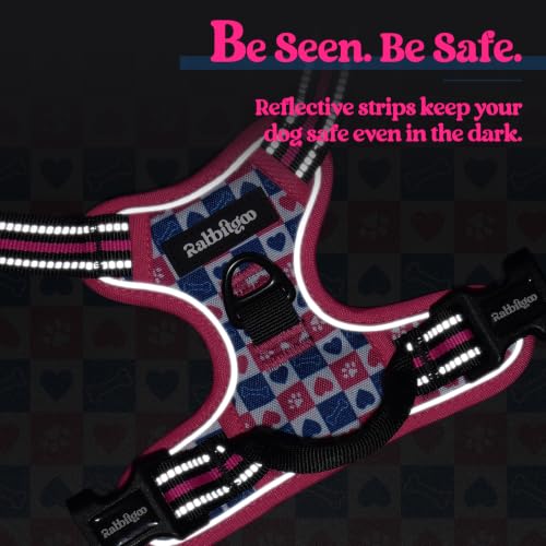 Dog Harness No Pull for Large Dogs with 2 Leash Clips (Medium / Hot Pink Grid)