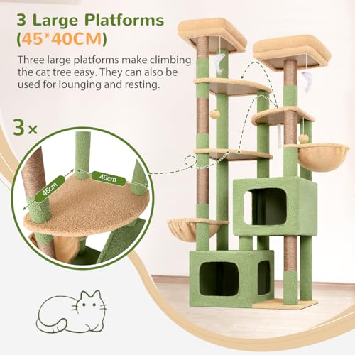 S74E Pro Cactus Heavy Duty Maine Coon Cat Tree for Large Cats (Green / 74 inch)