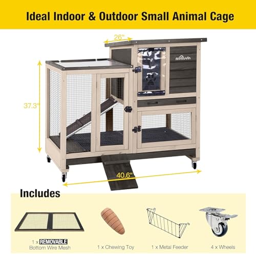 Rabbit Hutch Bunny Hutch Large Rabbit Cage (Coffee / 40.6"L x 26"W x 39.3"H)