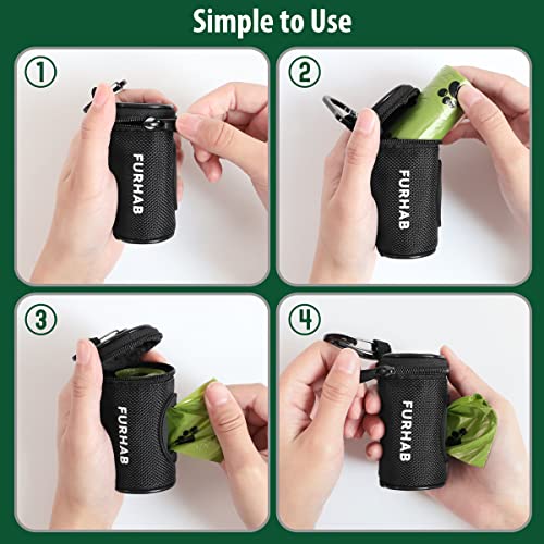 Dog Poop Bag Holder for Leash with Carabiner Clip Soft Fabric (Black)