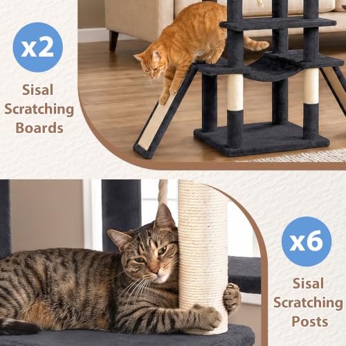 Cat Tree 78.7'' Tall Tower with Extra Wide Top Platform GCT804G (78.7 inches / Smoky gray)