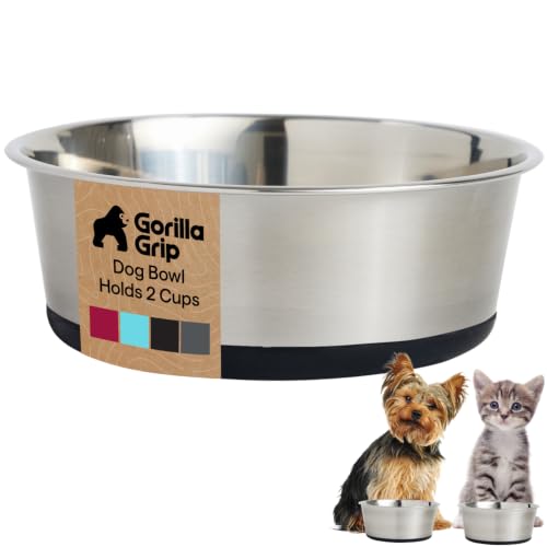 Dog Bowl Food Grade Stainless Steel Water Bowls (Black / 2 Cup - Single Bowl)