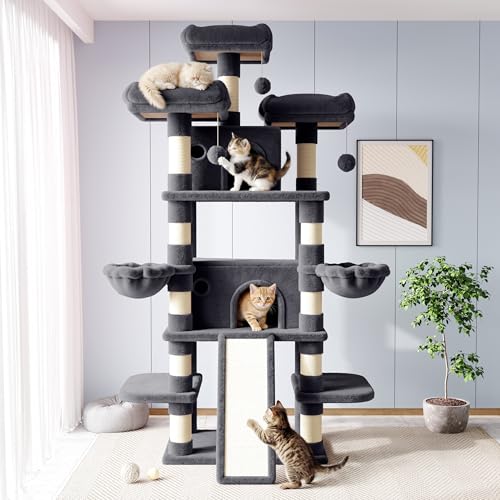 82 Inches Large Cat Tree (82 in / Smoky Grey)