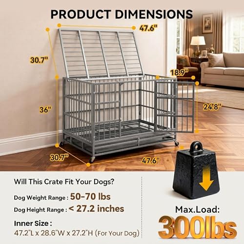 48 Inch Heavy Duty Dog Crate for Large Dogs (Silver/48 inch)