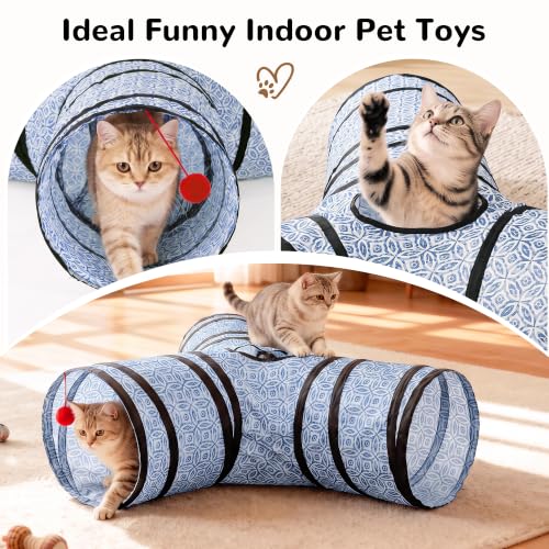 3 Way Collapsible Cat Tunnel for Indoor Cats (Blue Coin / Small)