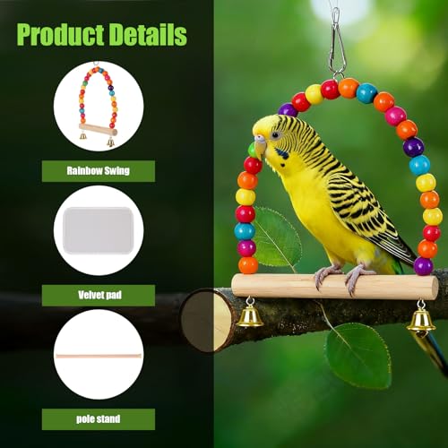 Portable Parrot Travel Cage Carrier with Small Swing Toy&Cage Colorful Toys Set Small Bird Parakeet Bag with Standing Perch Bird Carry Transport Bag (Black / 12.0"L x 7.0"W x 12.0"H)
