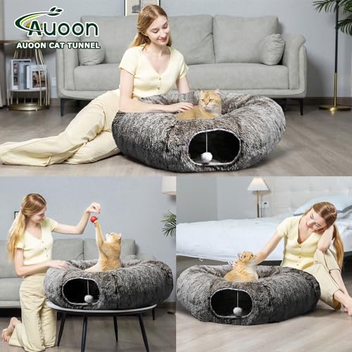 Plush Cat Tunnel Bed for Indoor Cats (Brown)