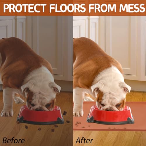 Silicone Cat & Dog Food Mat for Floors Waterproof (Brown / 22''×14'')