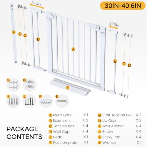 36 in Extra Tall Baby Gate for Doorways (White / 30-40.6"W x 36"H)