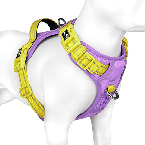 No Pull Dog Harness (Baby Purple Base & Yellow Straps / Medium)