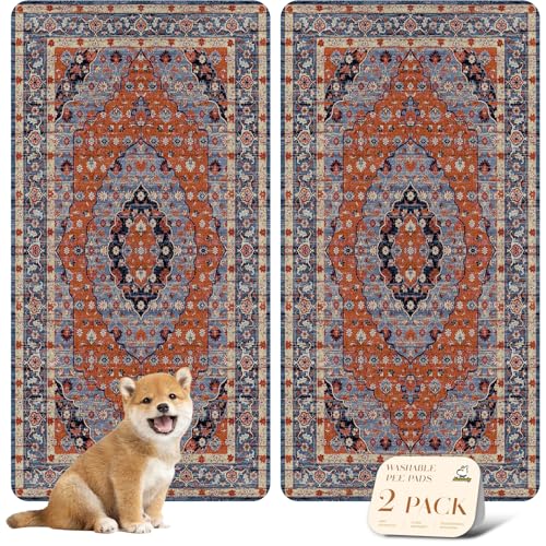 Washable Pee Pads for Dogs (24x48 Inch (Pack of 2) / Red/Floral)
