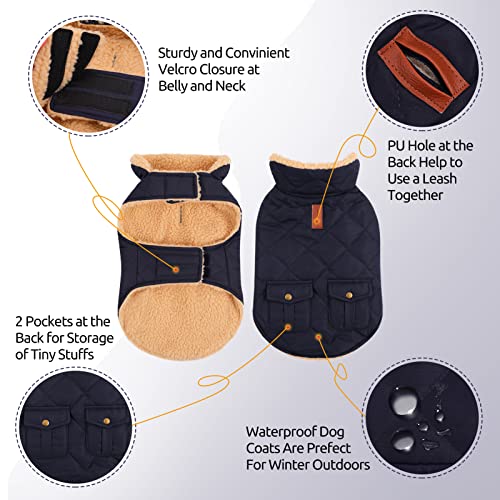 Warm Puffer Dog Jacket Thick Plush Quilting Small Winter Coat (Small / Dark Navy)