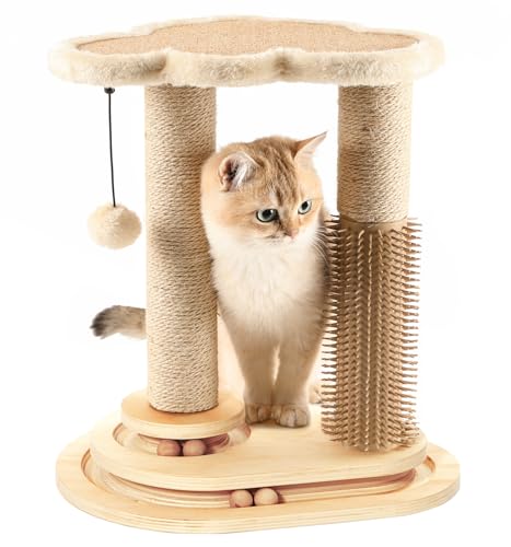 Made4Pets Kitten Toy Scratching Post with Self Groomer for Indoor Cats (17.5"H)