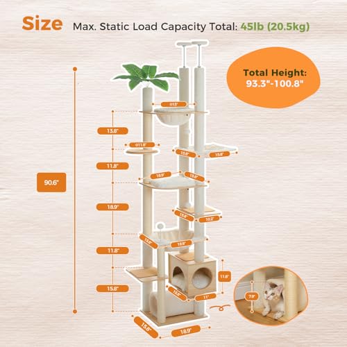 Floor to Ceiling Cat Tree (XXL(93''-101'') / Wooden Beige)