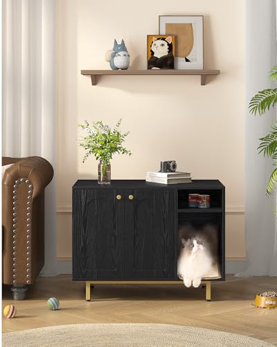 Cat Litter Box Enclosure (Black and Gold / 31.4"L x 19.6"W x 24"H)