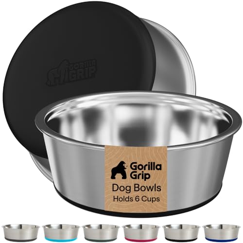 Dog Bowls Food Grade Stainless Steel (Black / 6 Cup (Set of 2))