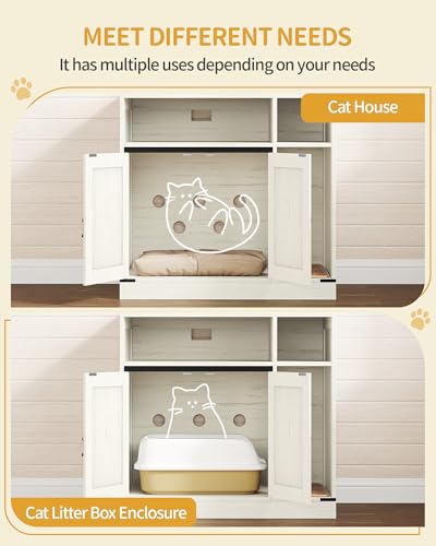 Cat Litter Box Enclosure (Rustic Brown and White / 31.5"L × 18.9"W × 29.5"H)