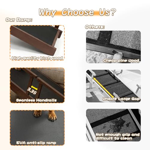 73" Dog Ramp for Bed with Rest Platform & Glow Strips (Brown / 73.2"L x 25"H x 15.7"W)