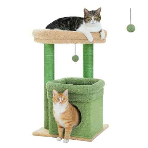 Small Cat Tree Tower for Indoor Cats (Green / M(15.7"L x 15.7"W x 26.7"H))