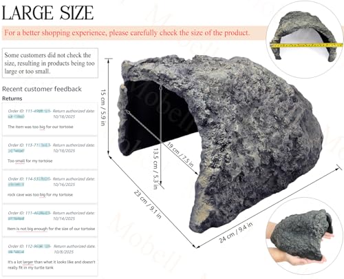 Rock Cave Habitat Hidden for Reptile and Amphibians.Terrarium & Aquarium Decor (Extra Large Size ( Grey ))