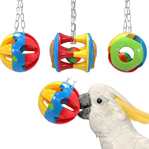 3 Pack Bird Chew Bells Balls Parrot Training Toy for Cockatiel (D - Parrot Ball Toy)