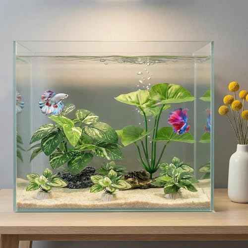10 PCS Aquarium Decorations Silk Aquarium Plants Betta Fish Tank Decor (D（green 10 Pack）)
